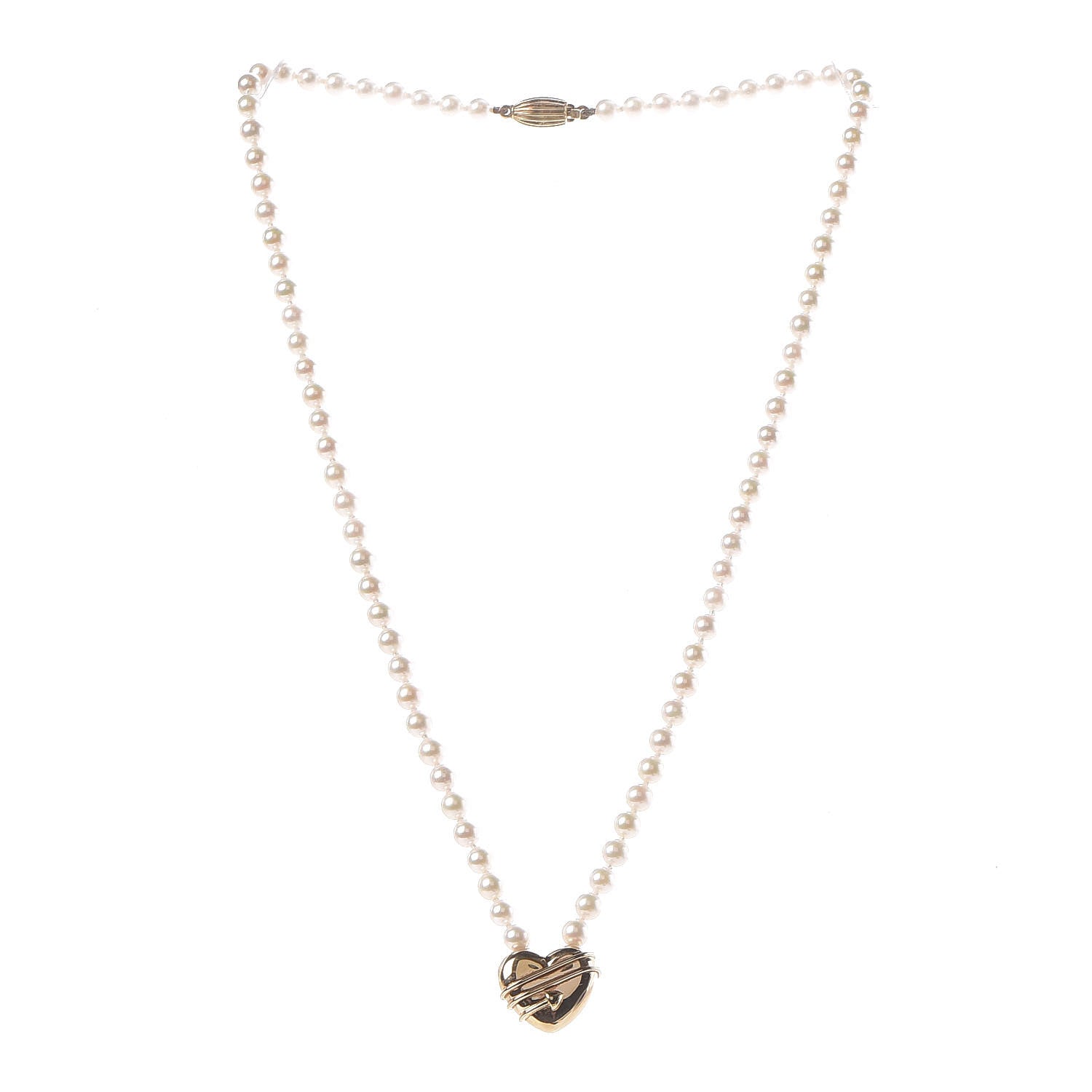 Tiffany 18K Yellow Gold Pearl Cupid's Arrow Heart Necklace 3 of 6