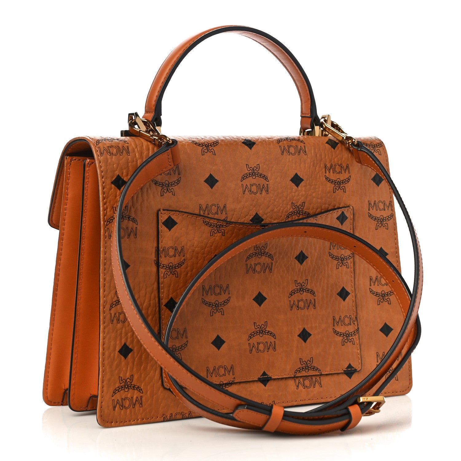 MCM Visetos Medium Patricia Pocket Satchel Cognac 3 of 9