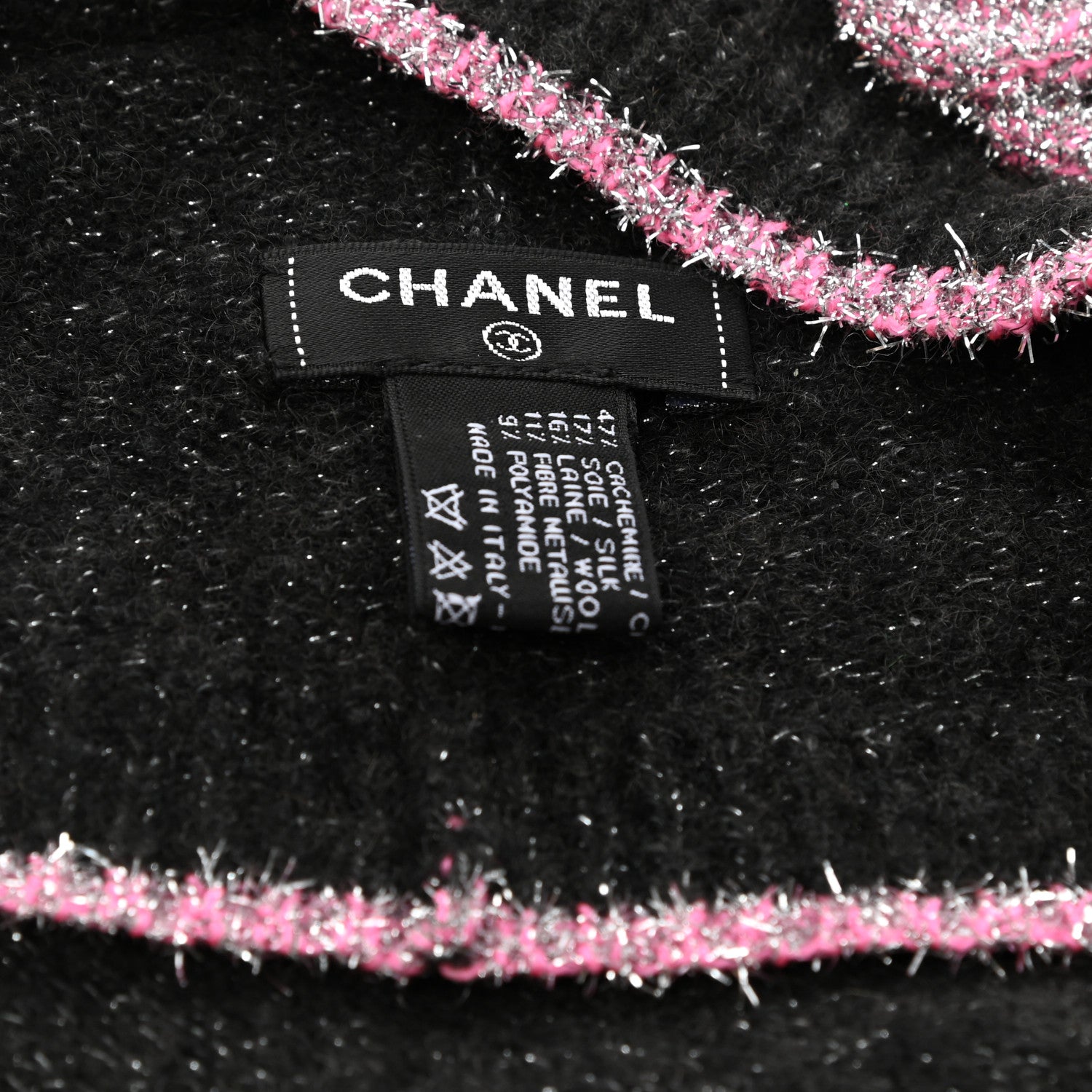 Chanel Cashmere Blend CC Beanie Hat Grey Pink 4 of 4