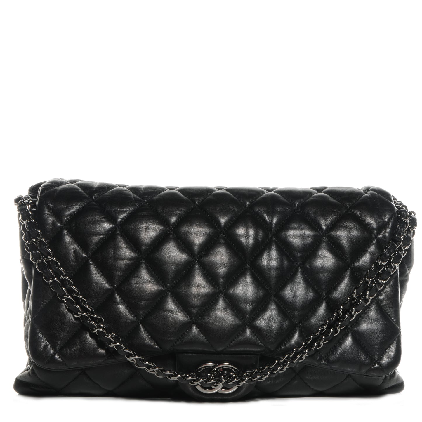 Lambskin Quilted Maxi 3 Flap Black