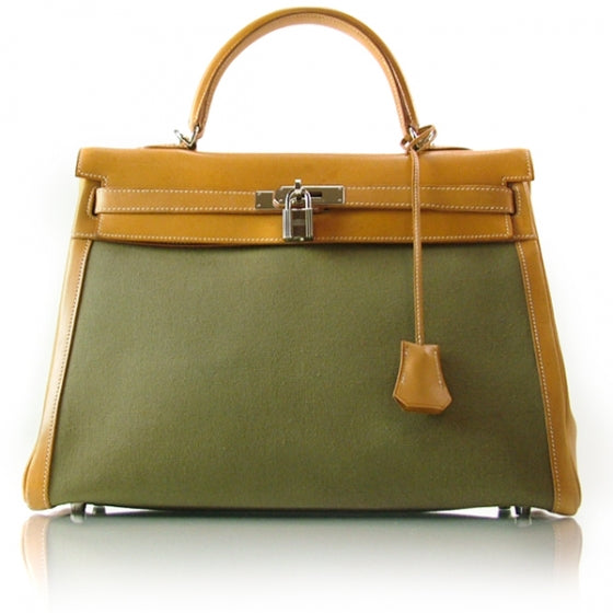 Barenia Toile Kelly 35 Handbag Khaki