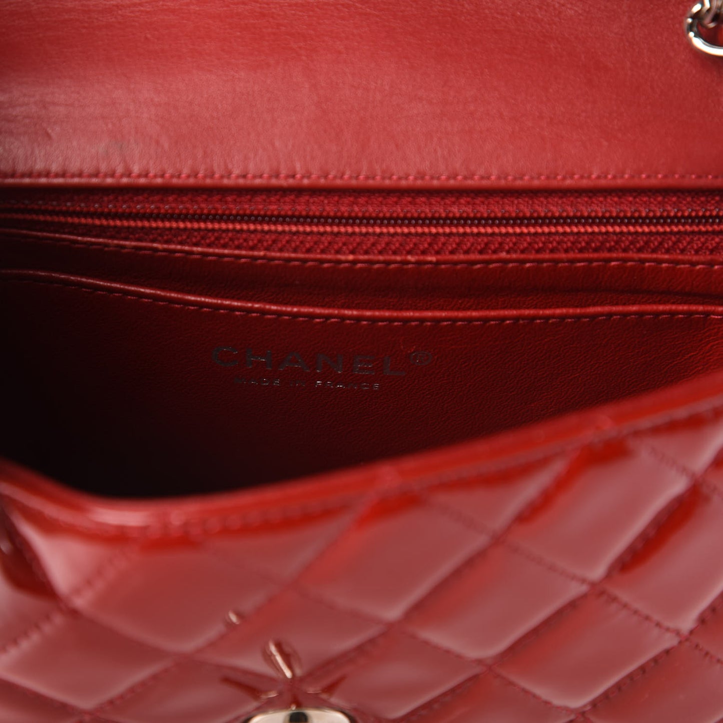 Patent Calfskin Quilted Mini Rectangular Flap Red