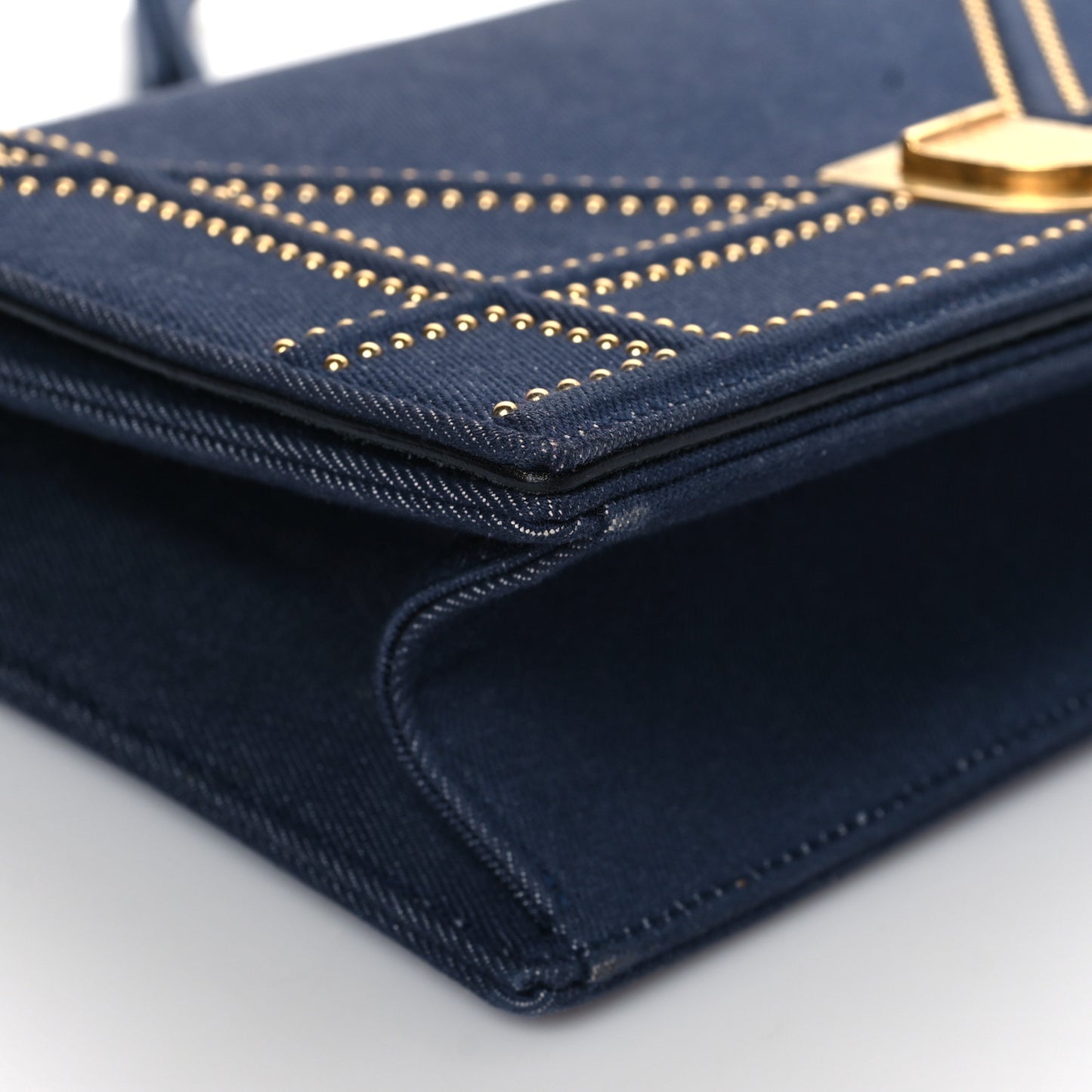 Denim Studded Medium Diorama Flap Bag Blue