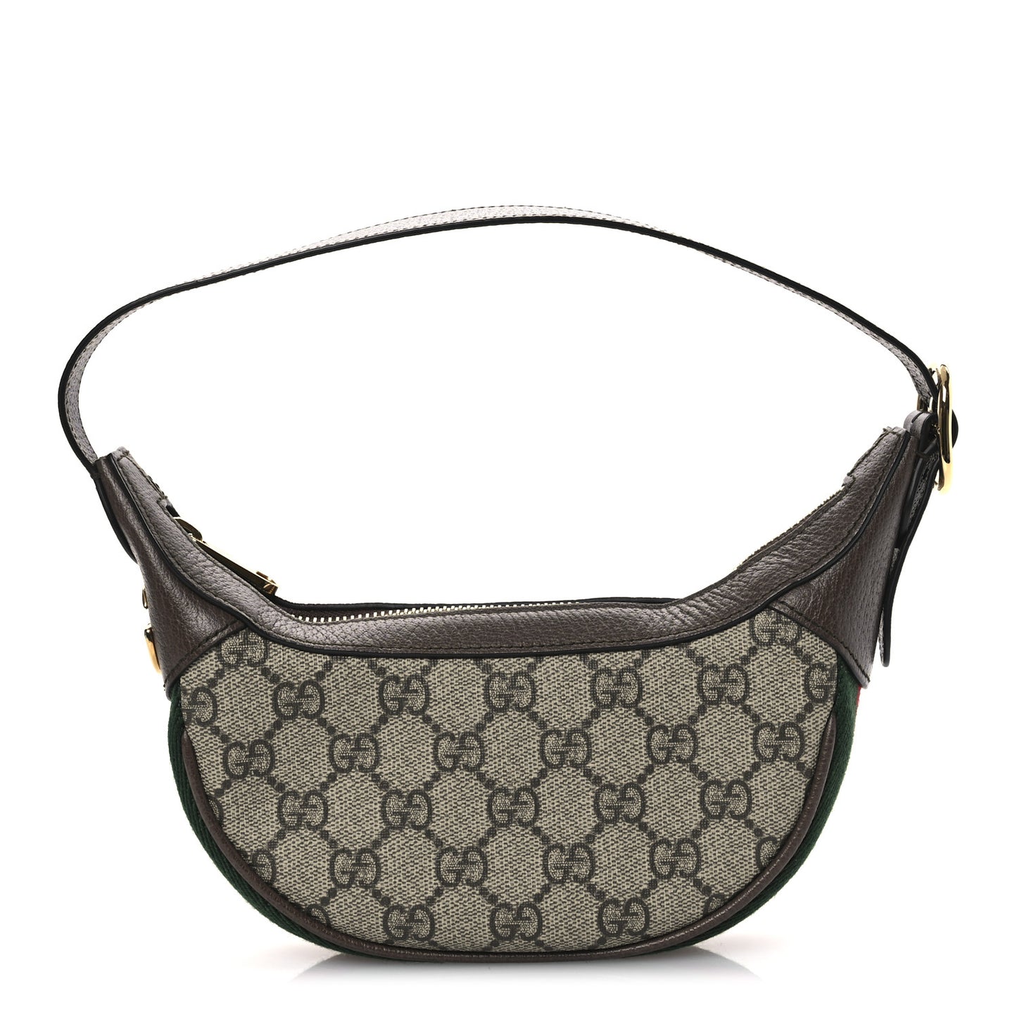 GG Supreme Monogram Textured Calfskin Web Mini Ophidia Half Moon Hobo Beige Ebony New Acero