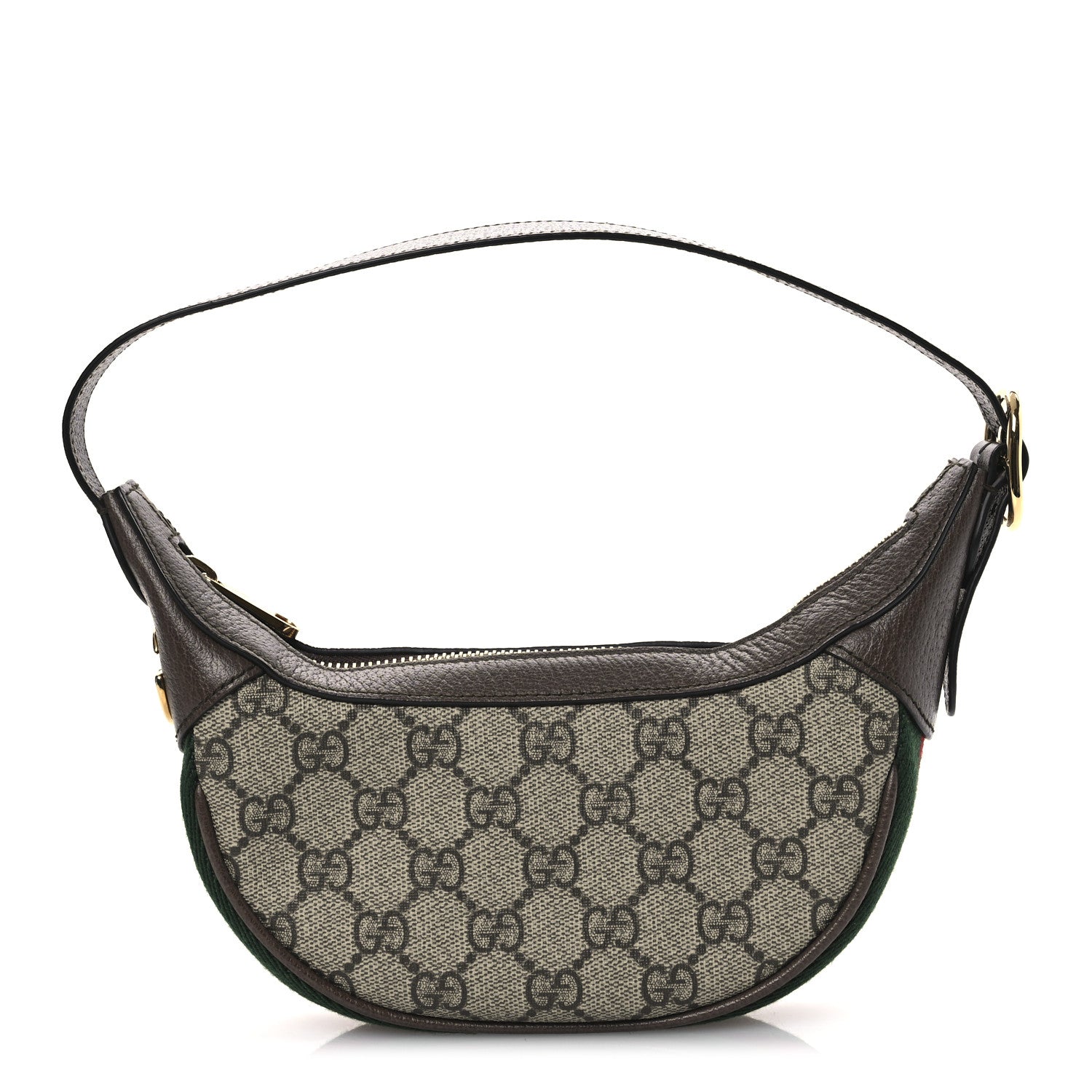 Gucci GG Supreme Monogram Textured Calfskin Web Mini Ophidia Half Moon Hobo Beige Ebony New Acero 1 of 10