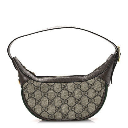 Gucci GG Supreme Monogram Textured Calfskin Web Mini Ophidia Half Moon Hobo Beige Ebony New Acero 1 of 10