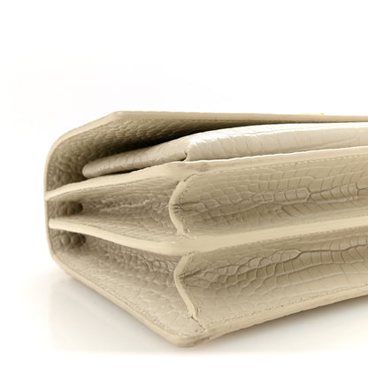 Saint Laurent Calfskin Crocodile Embossed Medium Monogram Crema Soft 8 of 9
