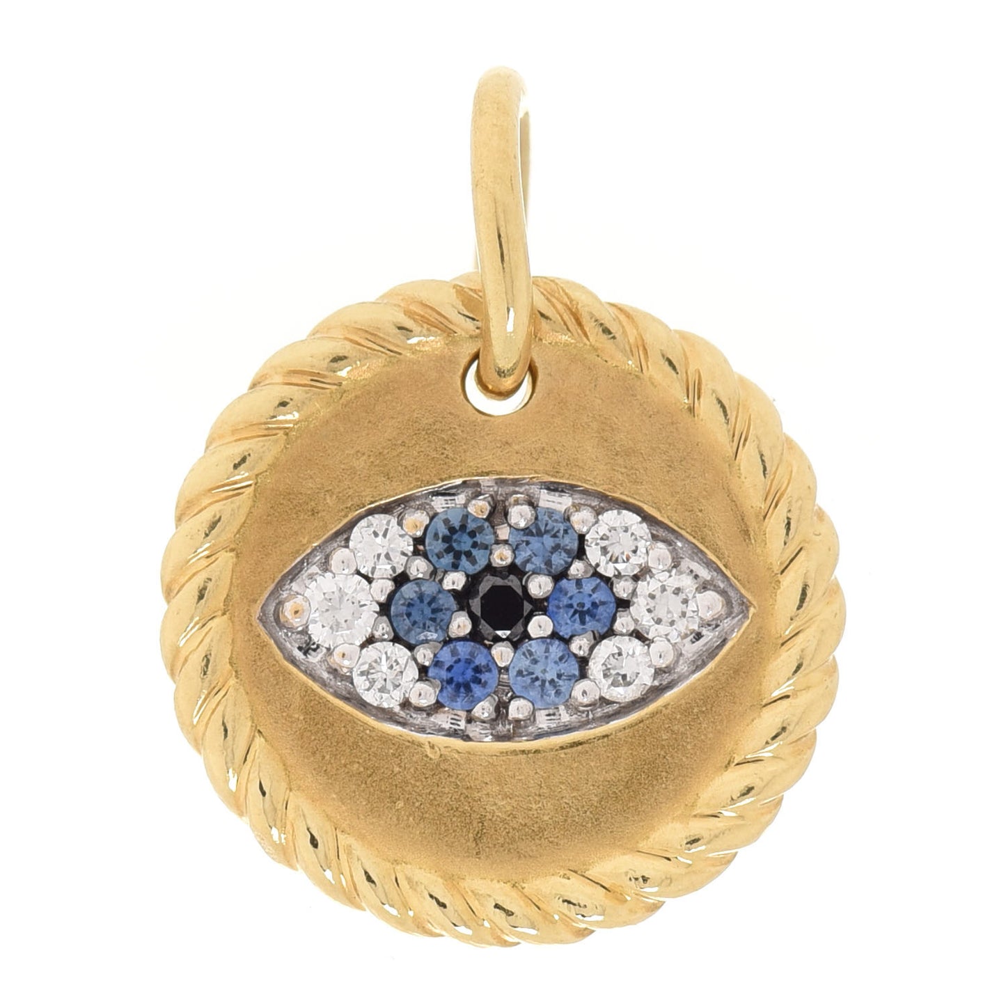 18K Yellow Gold Blue Sapphire Diamond Evil Eye Pendant