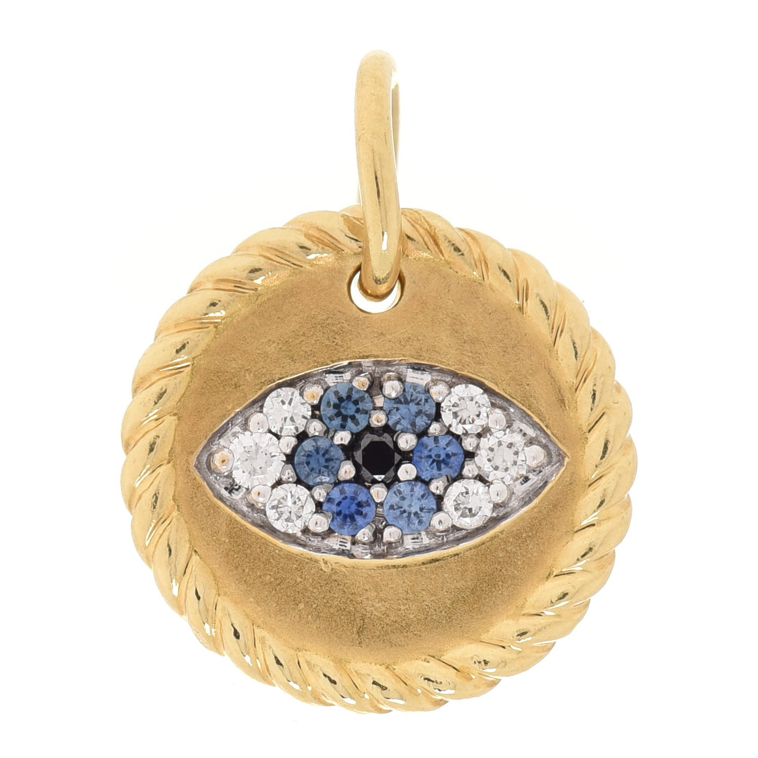 David Yurman 18K Yellow Gold Blue Sapphire Diamond Evil Eye Pendant 1 of 3