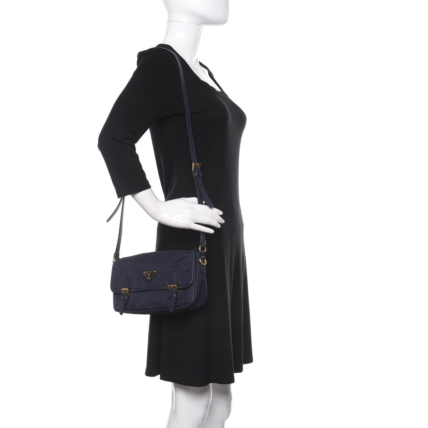 Prada Tessuto Nylon Saffiano Small Messenger Bag Blue 2 of 10