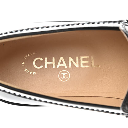 Chanel Shiny Calfskin Logo Loafers 38 Black 6 of 8