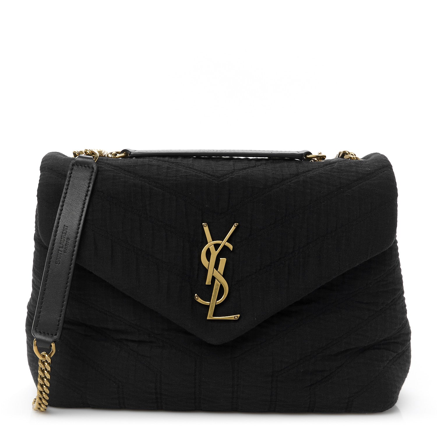 Saint Laurent Cotton Gauze Y Quilted Monogram Small Loulou Chain Satchel Black 1 of 11