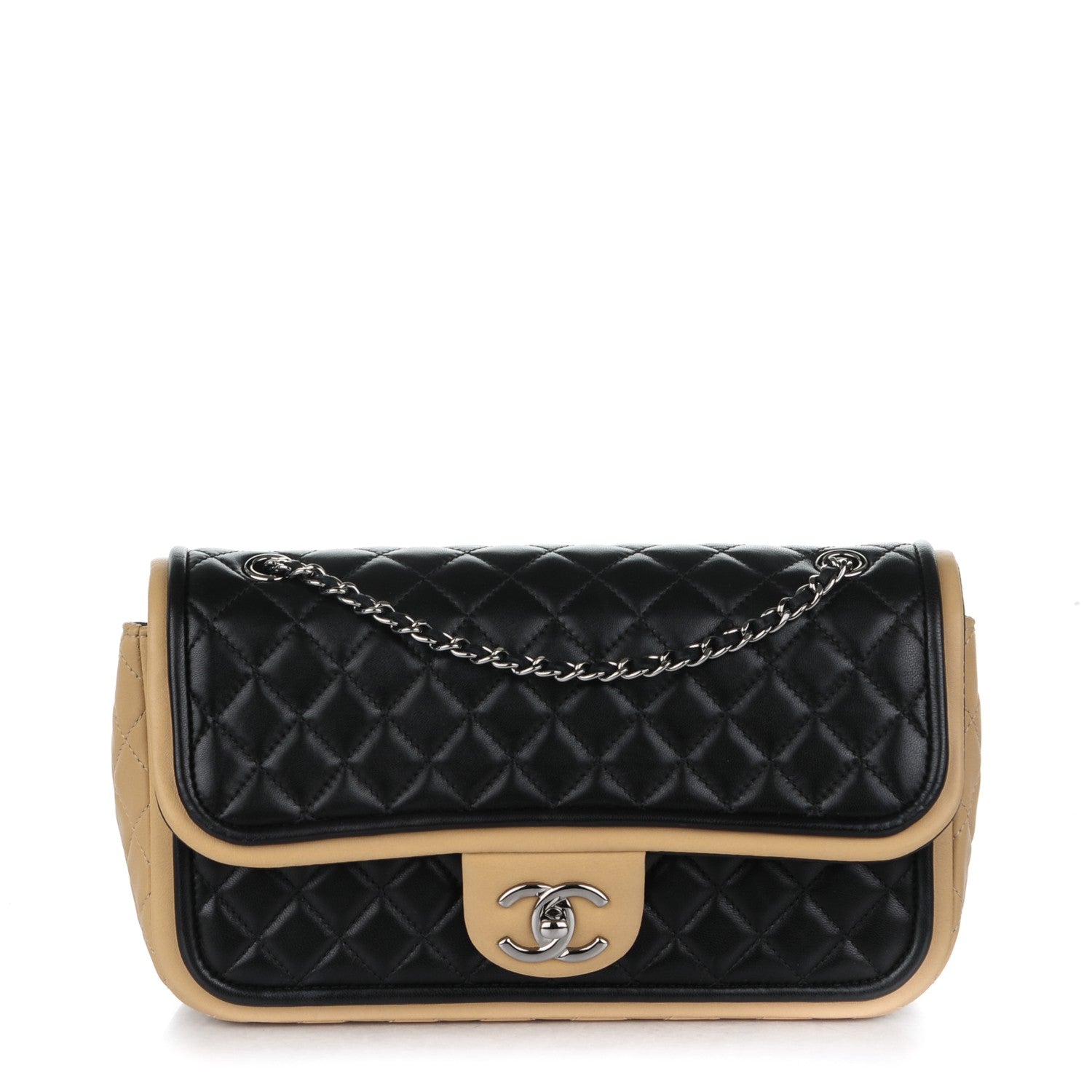 Chanel Lambskin Classic Twist Flap Black Beige 1 of 8