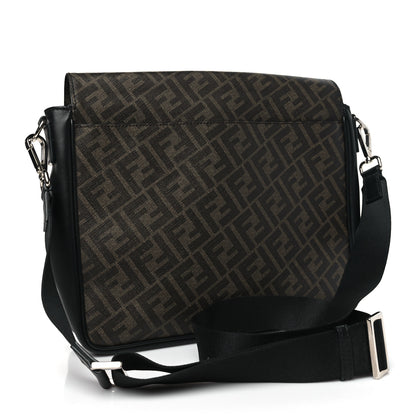 Fendi Glazed Fabric Vitello Liberty FF 1974 Diagonal New Messenger Flap Tobacco Moresco Black 3 of 9
