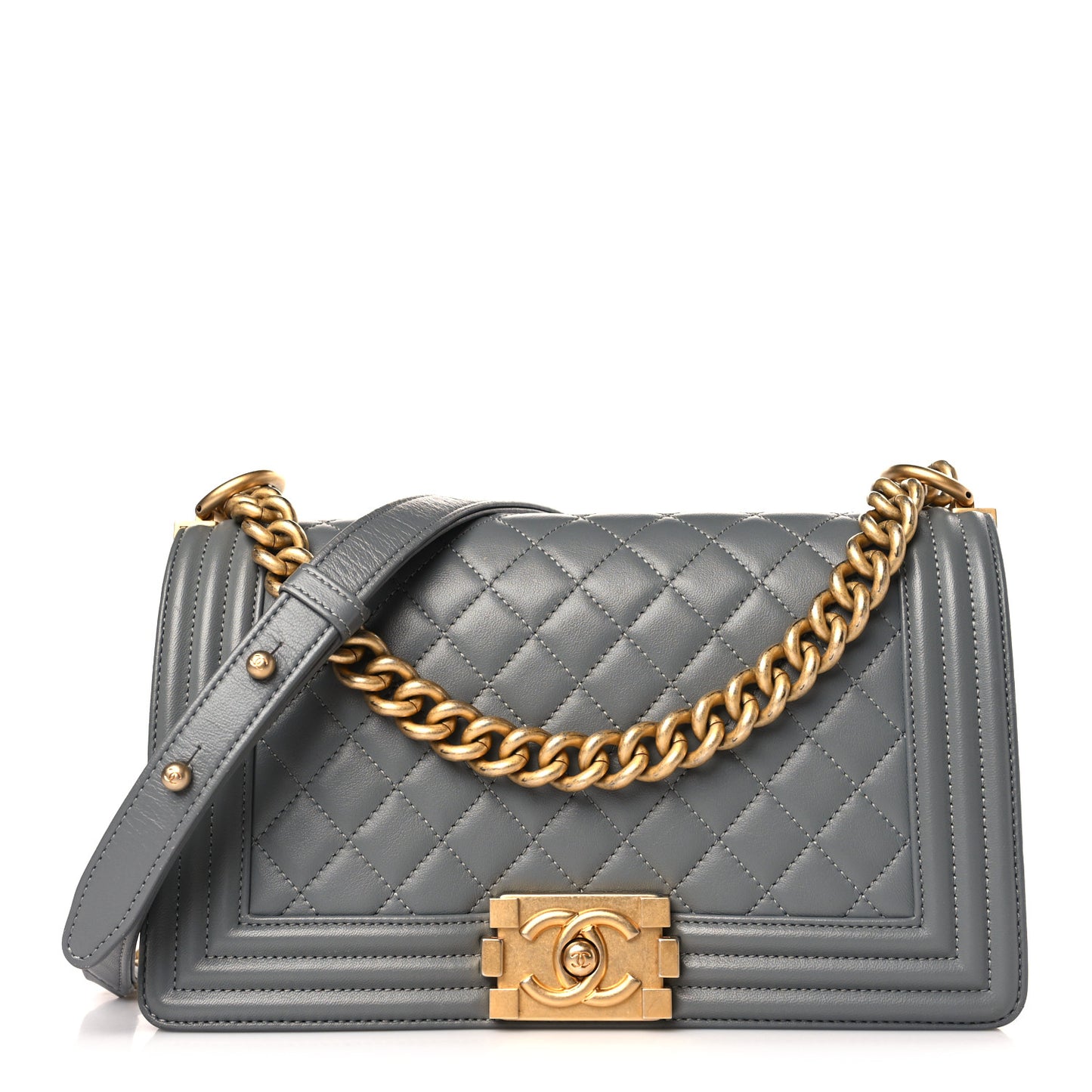 Lambskin Quilted Medium Boy Flap Grey