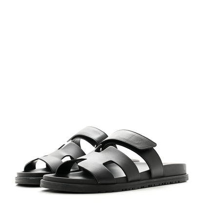 Hermes Calfskin Womens Chypre Sandals 40.5 Black 3 of 9