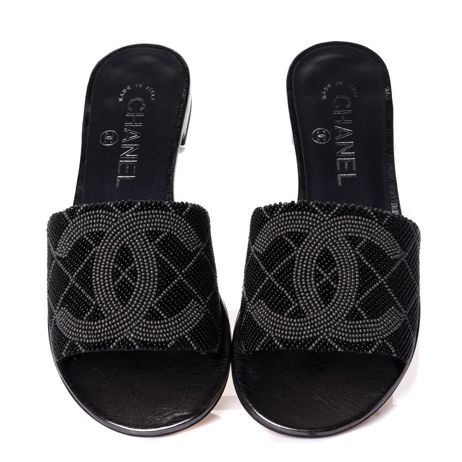 Chanel Pearl Embroidery Flat Sandals 36 Black 5 of 11