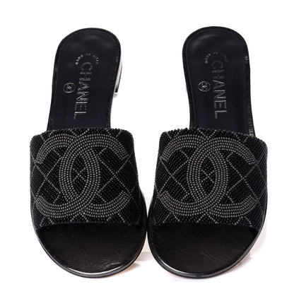 Chanel Pearl Embroidery Flat Sandals 36 Black 5 of 11