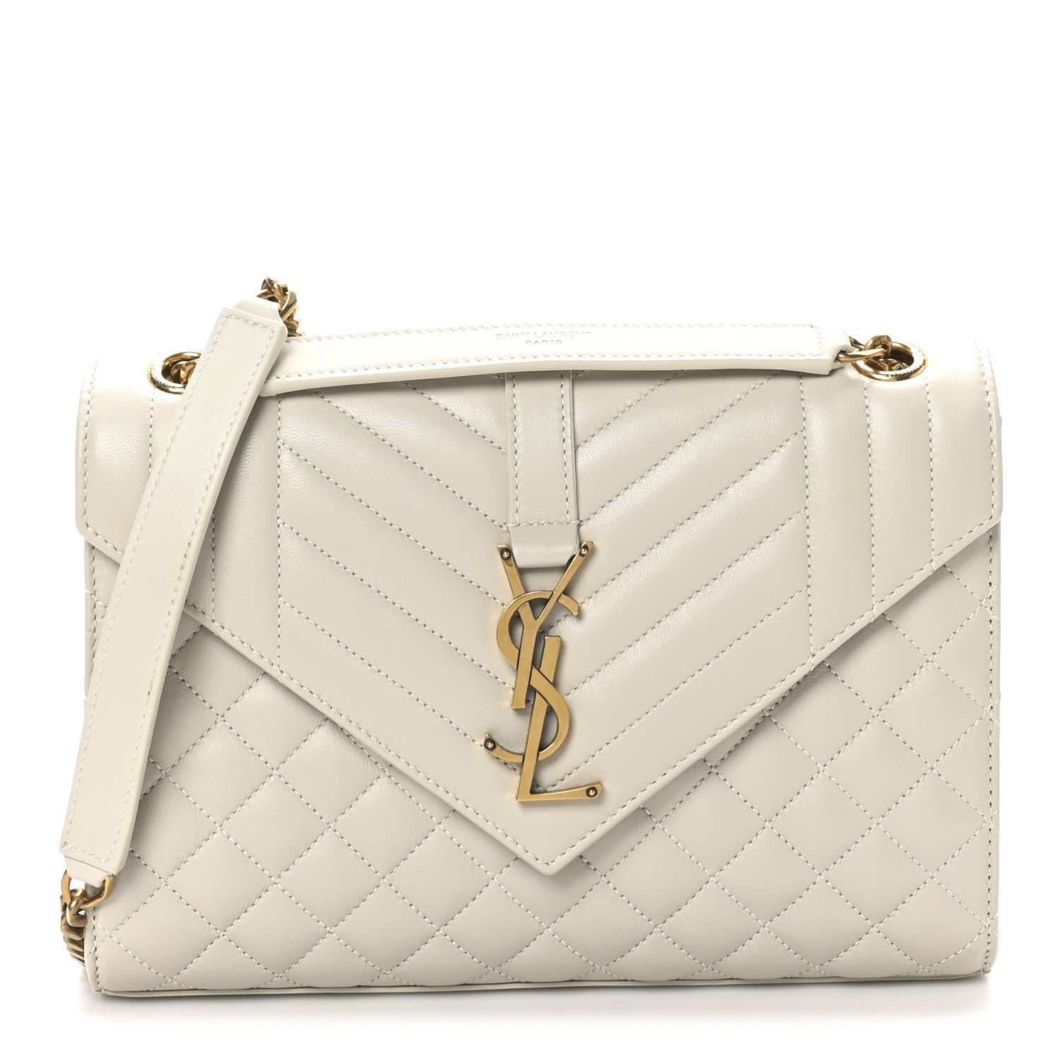 Saint Laurent Lambskin Mixed Matelasse Triquilt Medium Monogram Satchel Crema Soft 1 of 10