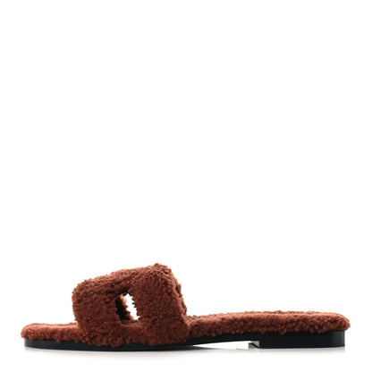 Hermes Woolskin Oran Sandals 40 Cognac 1 of 8