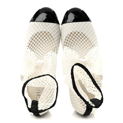 Chanel Mesh Kid Suede Patent Mary Jane Short Boots 37.5 White Black 2 of 9