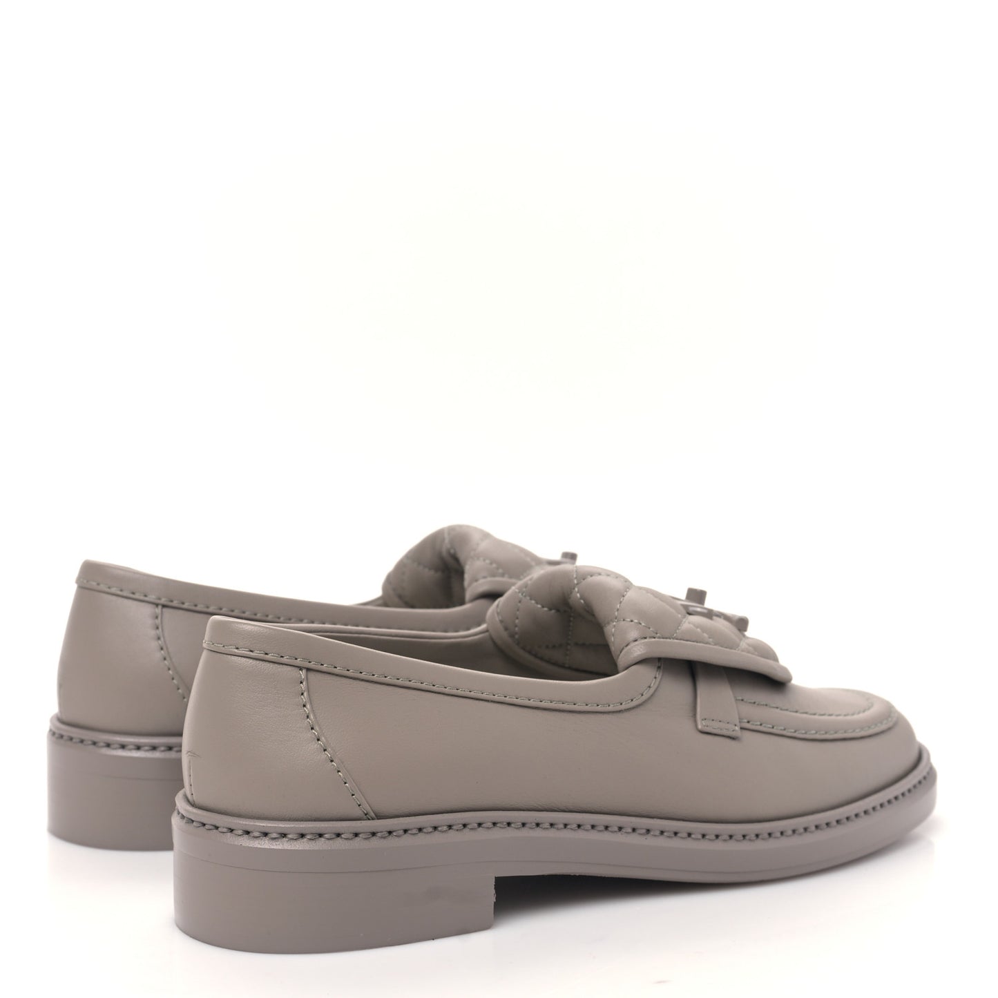 Lambskin Quilted CC Turnlock Moccasins 37.5 Grey