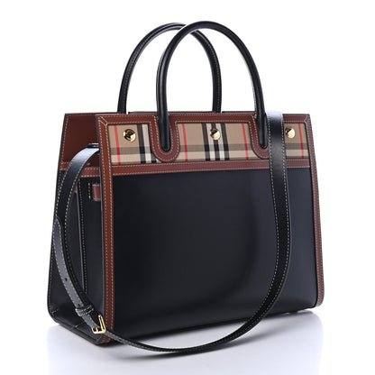 Burberry Calfskin Vintage Check Small Two Handle Title Bag Black 2 of 4