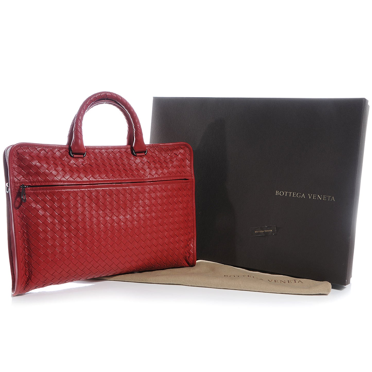 Light Calf Intrecciato Briefcase New Red