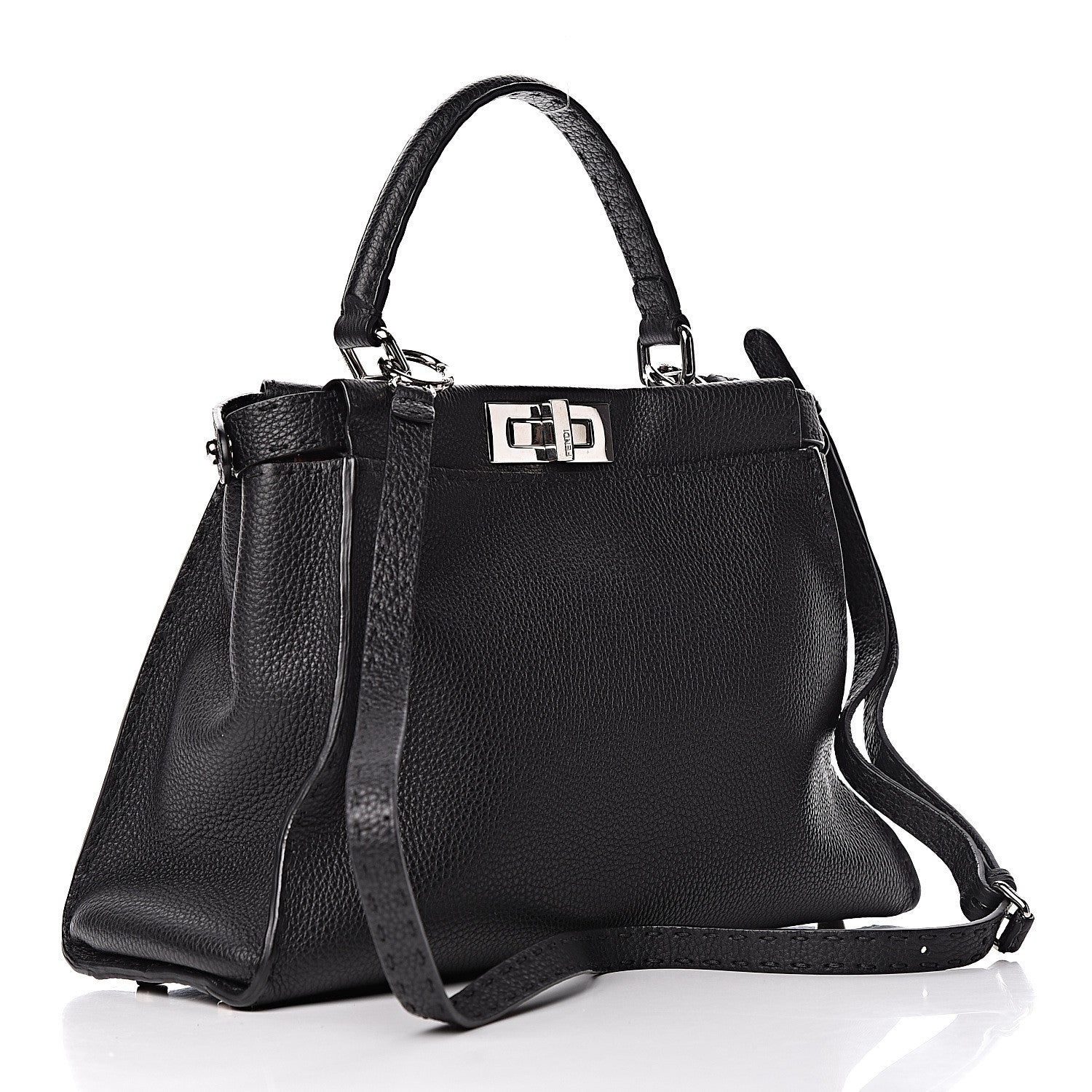 Fendi Cuoio Romano Selleria Bi-Color Medium Peekaboo Iconic Satchel Black Mou 4 of 11