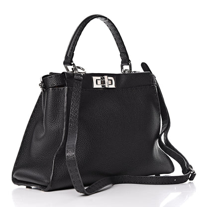Fendi Cuoio Romano Selleria Bi-Color Medium Peekaboo Iconic Satchel Black Mou 4 of 11