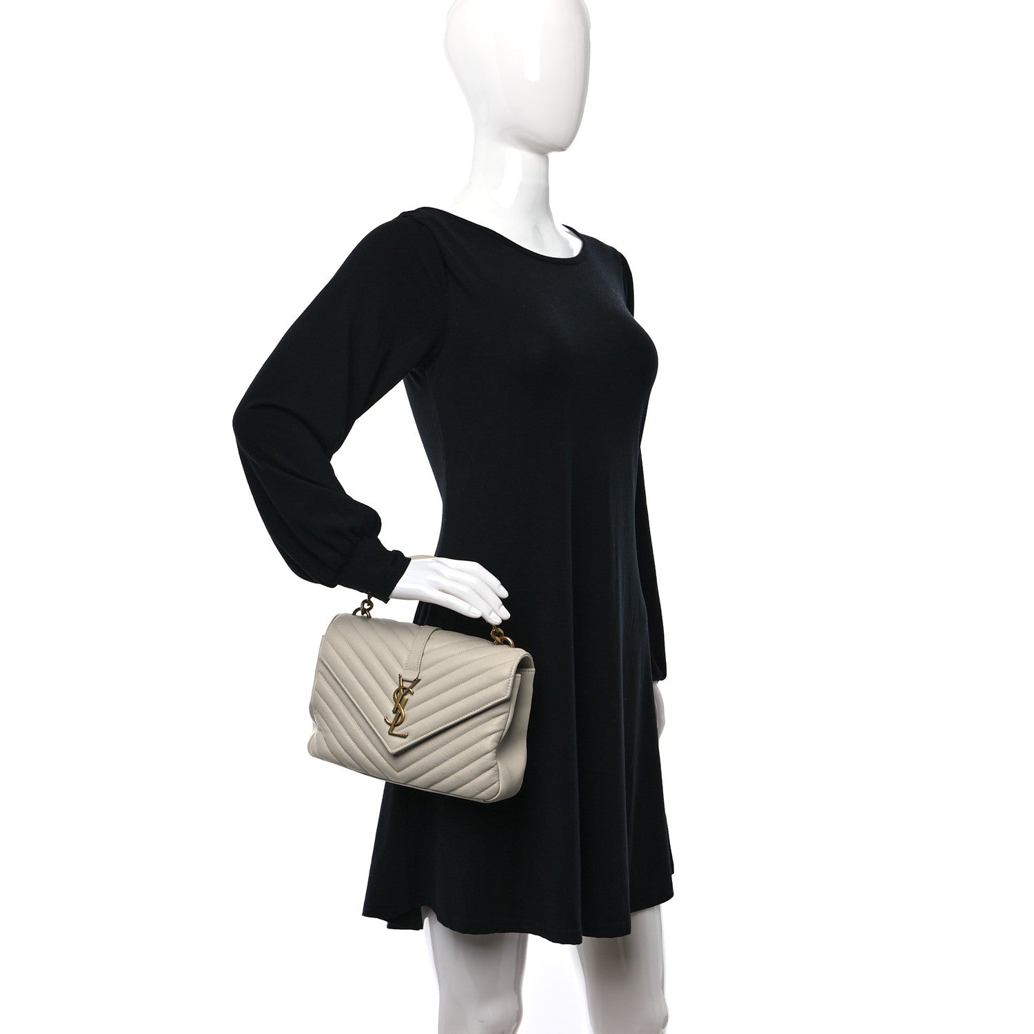 Saint Laurent Sheepskin Matelasse Chevron Monogram Medium College Bag Crema Soft 2 of 14