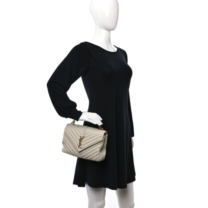 Saint Laurent Sheepskin Matelasse Chevron Monogram Medium College Bag Crema Soft 2 of 14