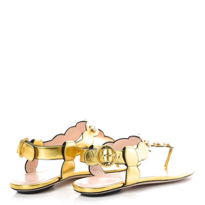 Gucci Metallic Nappa Willow Pearl Thong Sandals 39.5 Gold 4 of 8