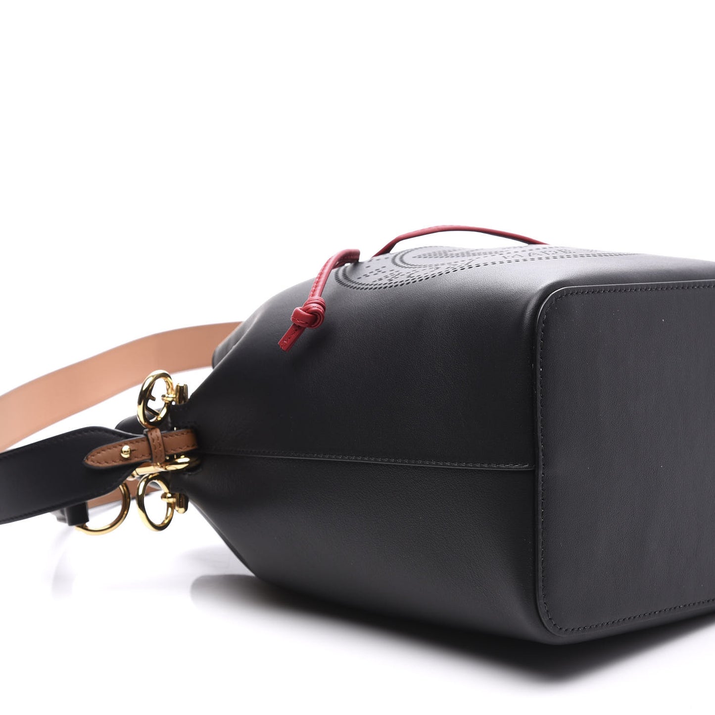 Vitello Grace F is Fendi Stamp Patch Perforated Small Mon Tresor Bucket Bag Black