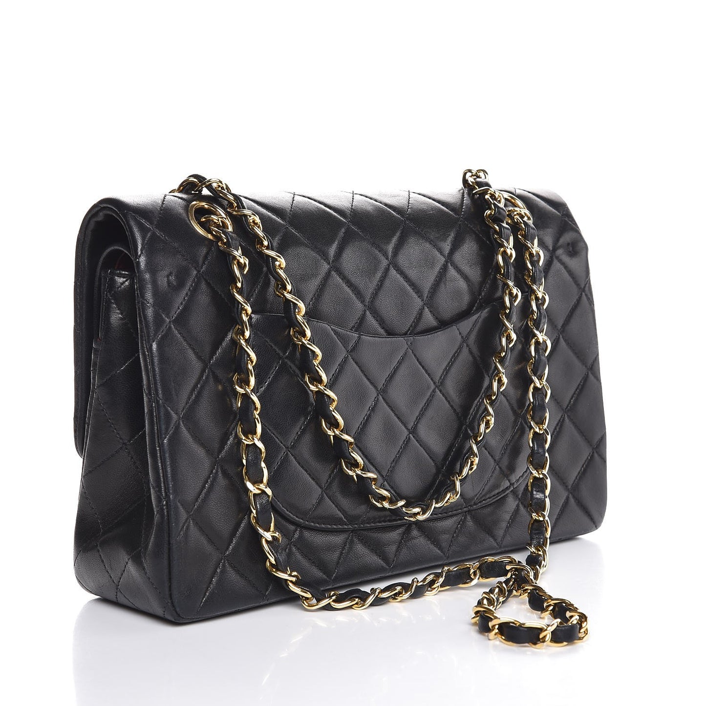 Lambskin Quilted Medium Double Flap Black