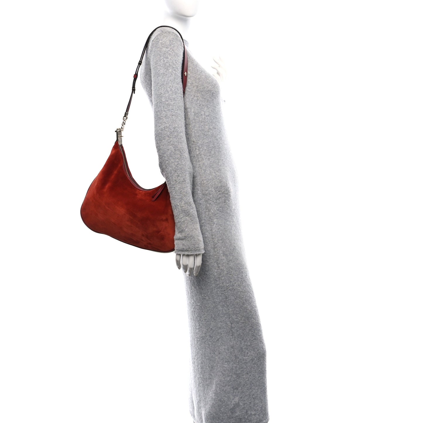 Suede Web Large Attache Shoulder Bag Red