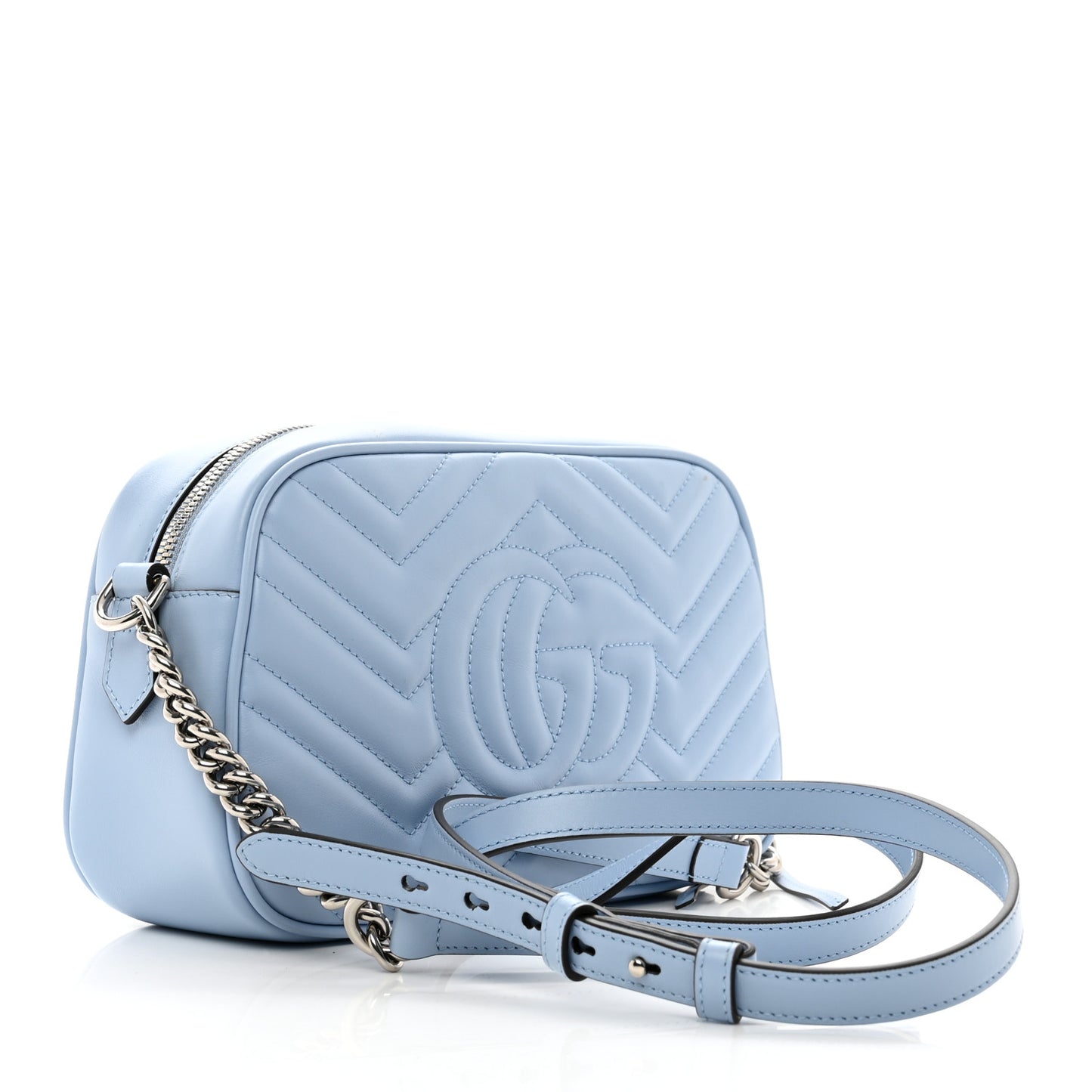 Calfskin Matelasse Small GG Marmont Chain Shoulder Bag Porcelain Light Blue