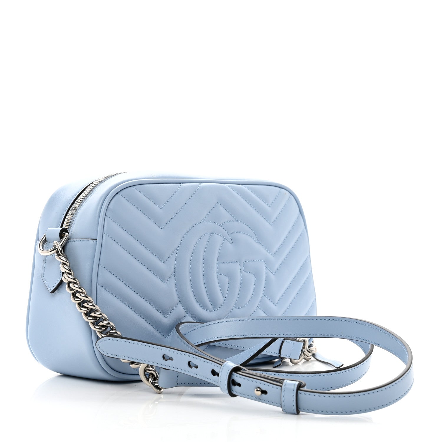 Gucci Calfskin Matelasse Small GG Marmont Chain Shoulder Bag Porcelain Light Blue 4 of 10