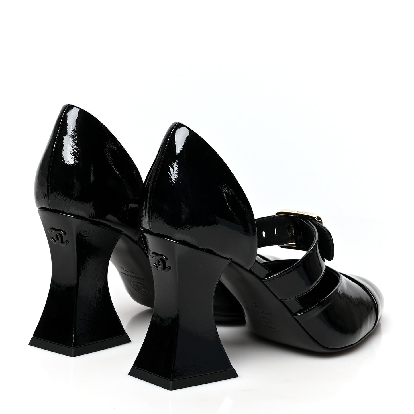 Patent Goatskin Cap Toe Open Shoes 37.5 Black