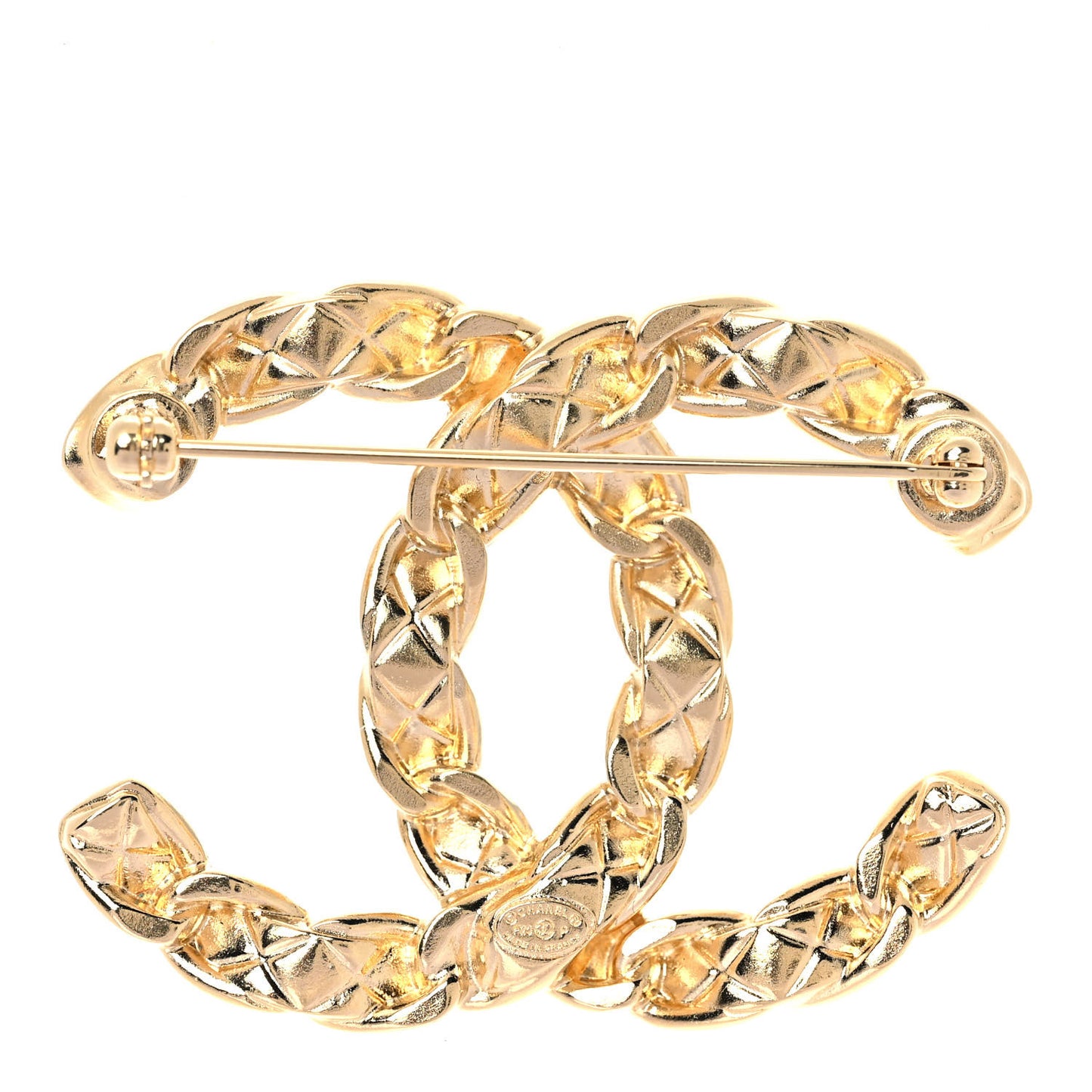 Quilted CC Brooch Gold
