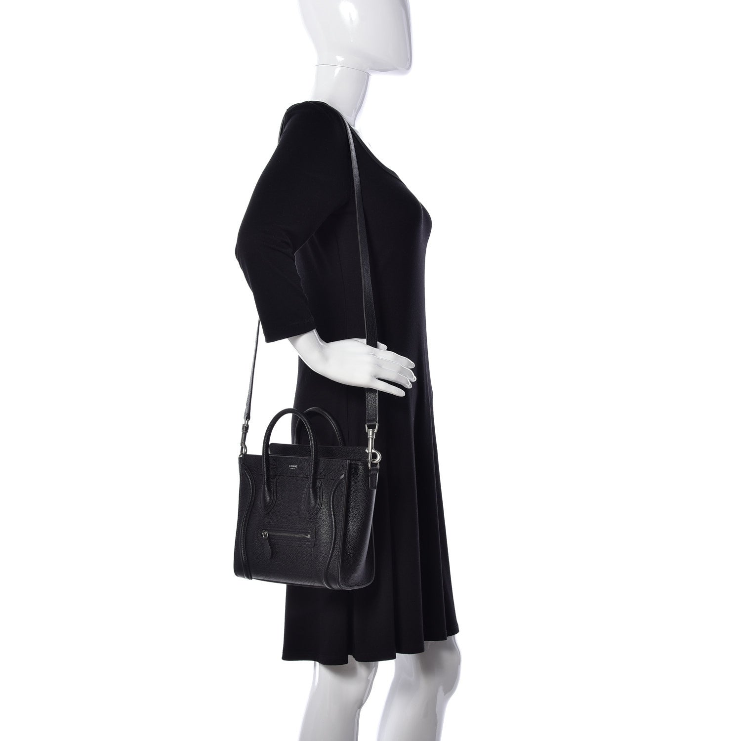 Celine Drummed Calfskin Nano Luggage Black 2 of 11