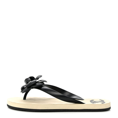 Chanel PVC Camellia Thong Sandals 37 Black 1 of 10