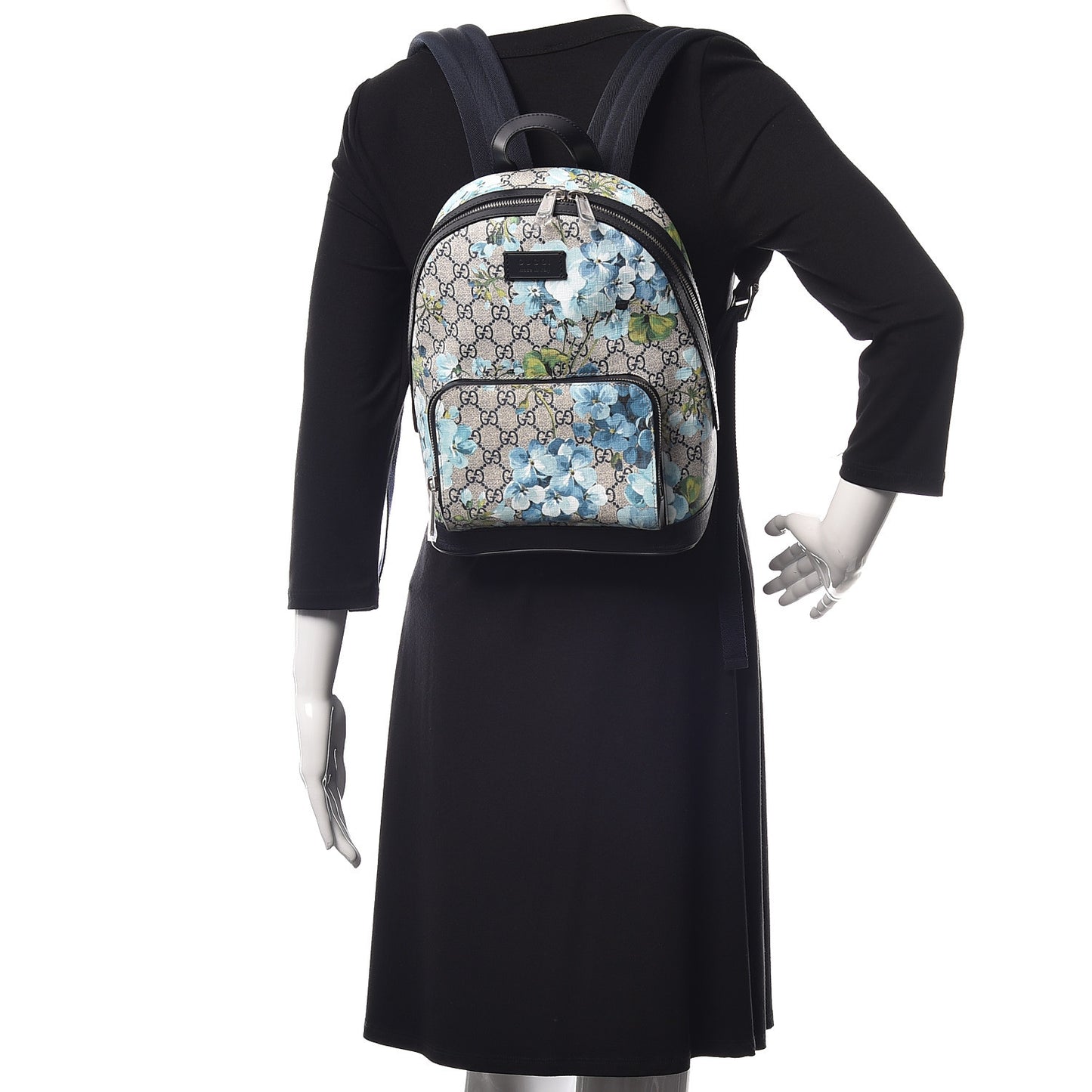 GG Supreme Monogram Blooms Small Day Backpack Blue