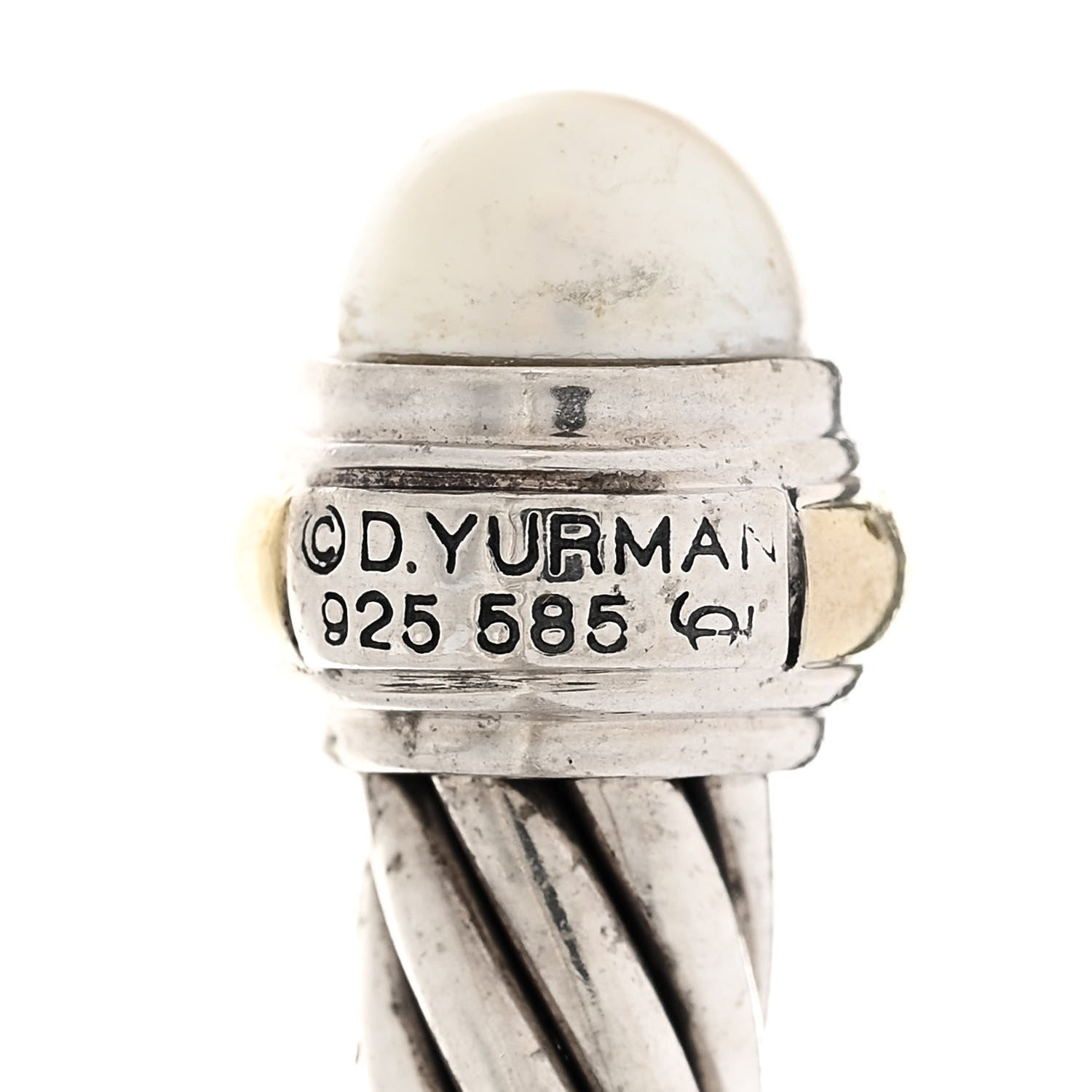 David Yurman Sterling Silver 14K Yellow Gold Pearl 7mm Cable Classics Bracelet 3 of 3
