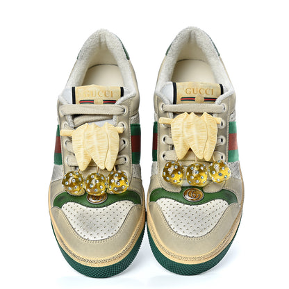 Gucci Nubuck Web Cherries Womens Screener Sneakers 36.5 Dusty Milk White Vintage Green 5 of 13