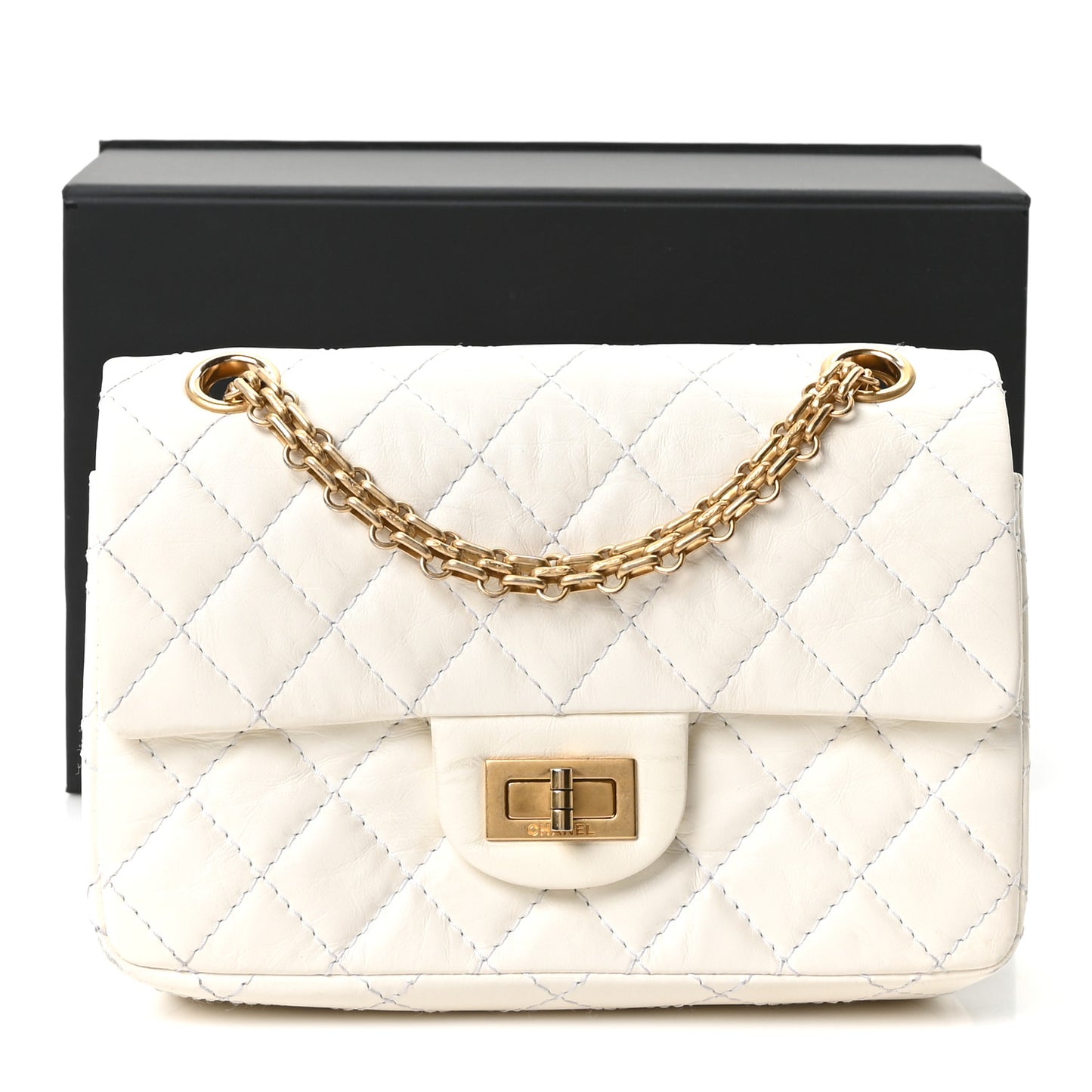 Aged Calfskin Quilted 2.55 Reissue Mini Flap White