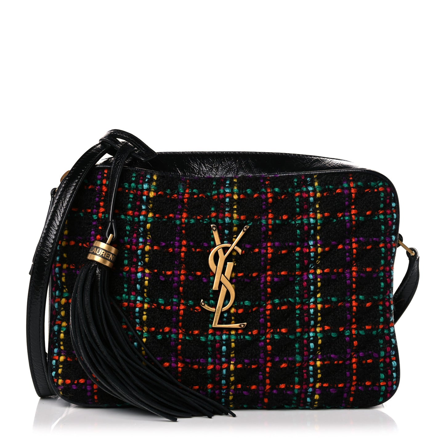 Tweed Calfskin Monogram Lou Camera Bag Black