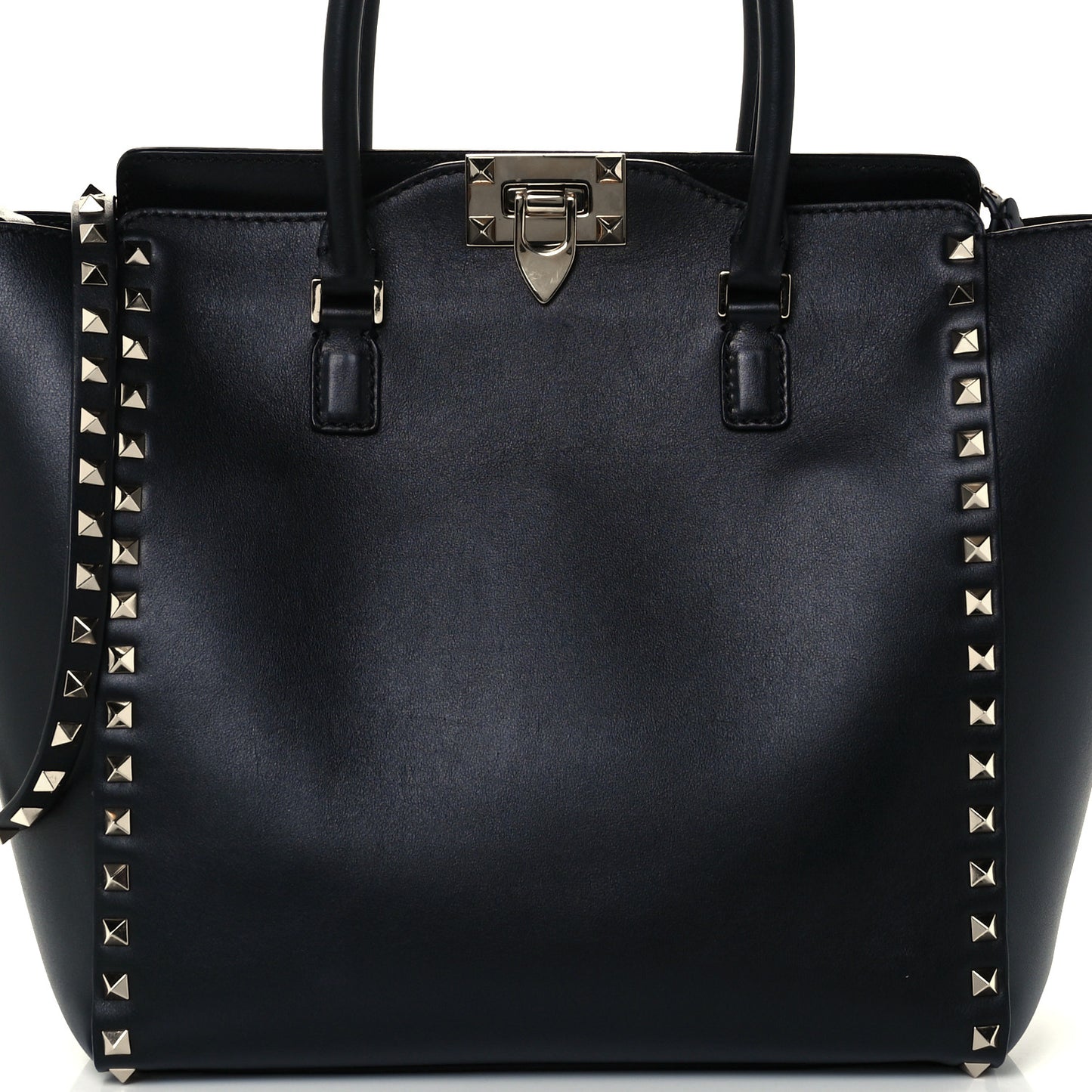 Vitello Rockstud Double Handle Tote Black