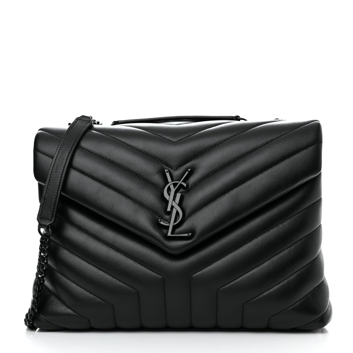 Calfskin Y Quilted Monogram Monochrome Medium Loulou Chain Satchel Black
