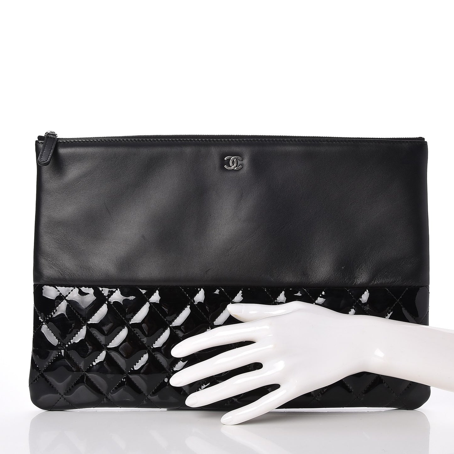 Lambskin Patent Quilted Large Cosmetic Case Black